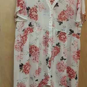 Torrid Floral Hi Low White Pink Boho Top 2